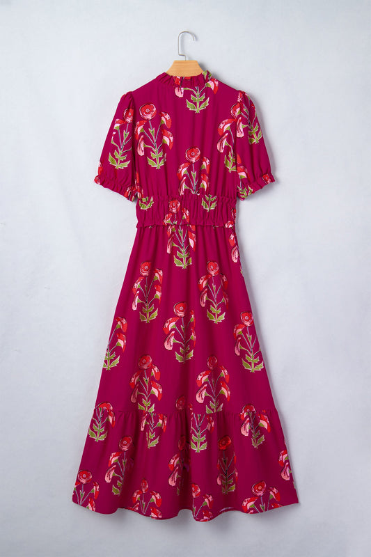 Floral Frilled V-Neck Ruffle Maxi Dress