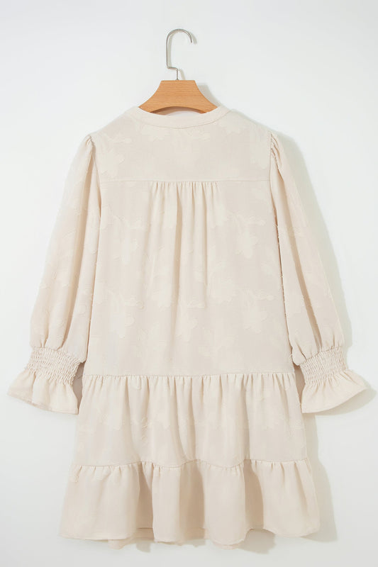 Floral Textured Long Sleeve Tiered Mini Dress