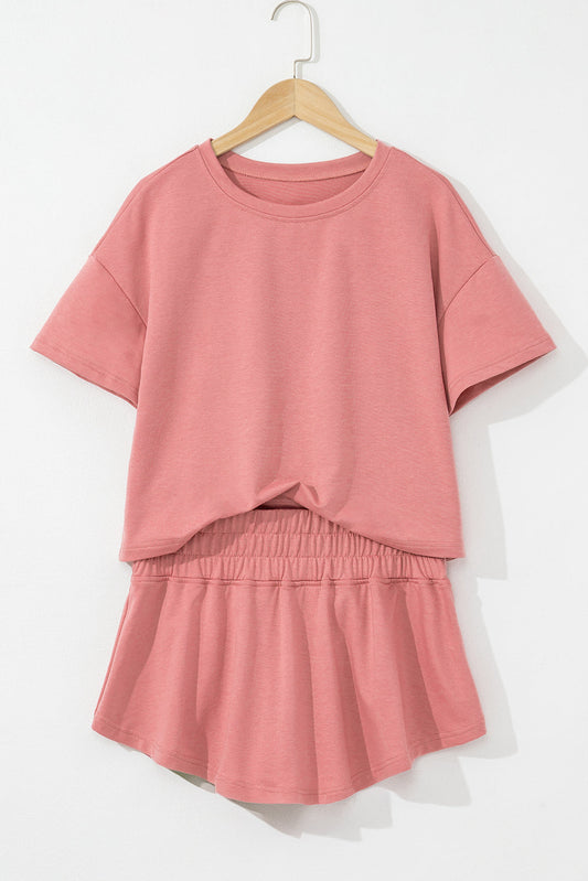 Solid Cropped Tee & Ruffle High Waist Skort Set