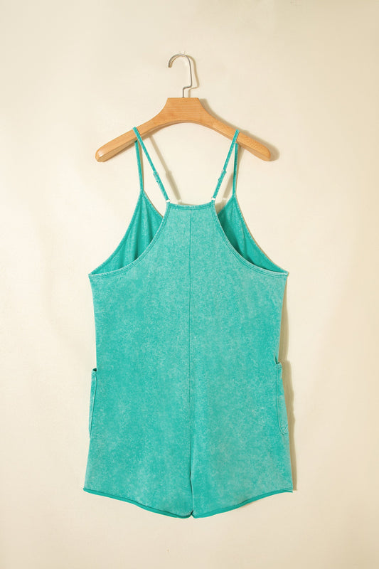 Mineral Wash Spaghetti Strap Pocketed Romper