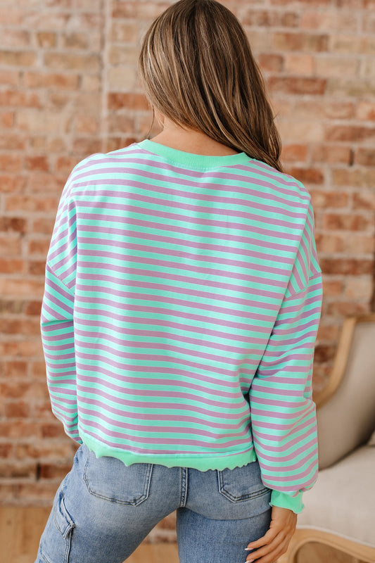 Stripe Reverse Seam Contrast Trim Sweatshirt