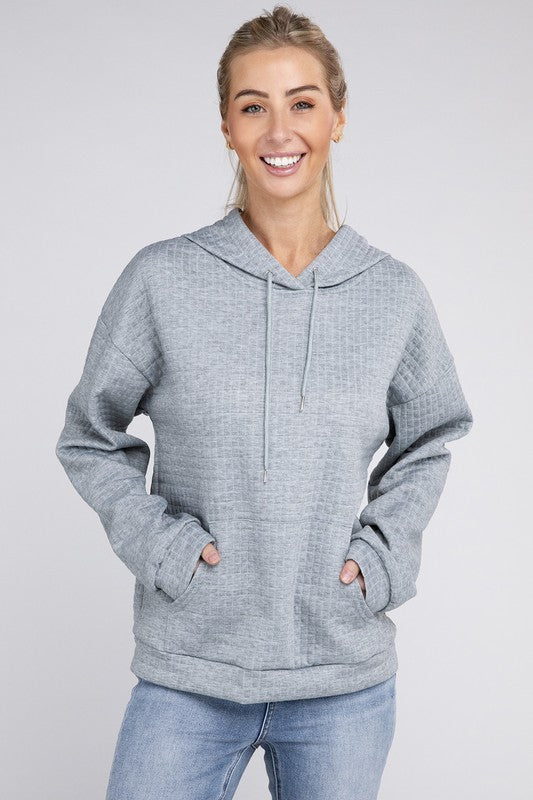 Textured Pocket Drawstring Hoodie