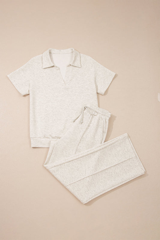 Solid Sporty Polo Tee & Drawstring Pants Set