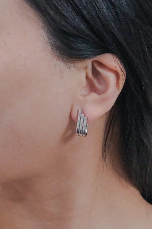 Pipes Stud Earrings Silver