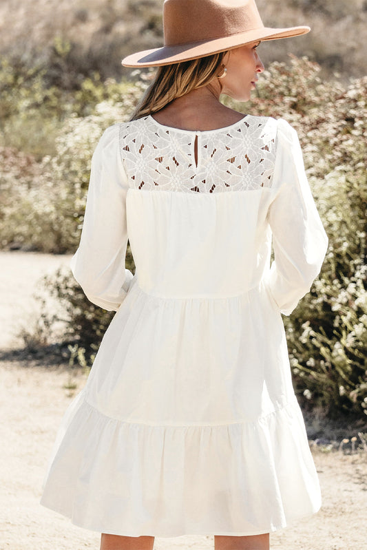 Whitley Floral Lace Patchwork Tiered Mini Dress