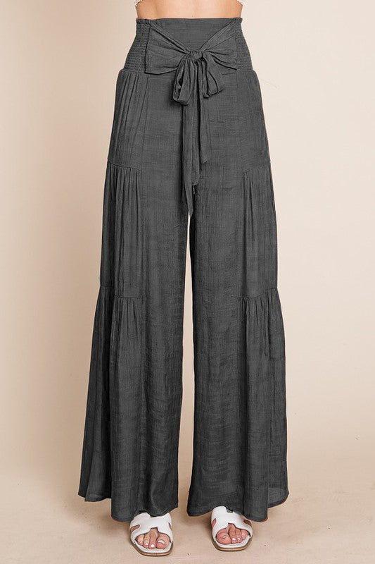Tie Front Ruched Waist Back Pants | Modern Boutique Fashion