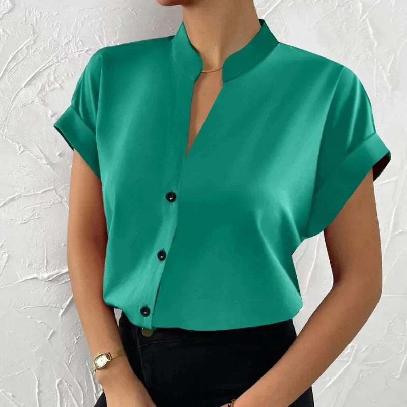 π§‘ Summer Women's Satin V-Neck Short Sleeve Shirt β Elegant Casual Wear