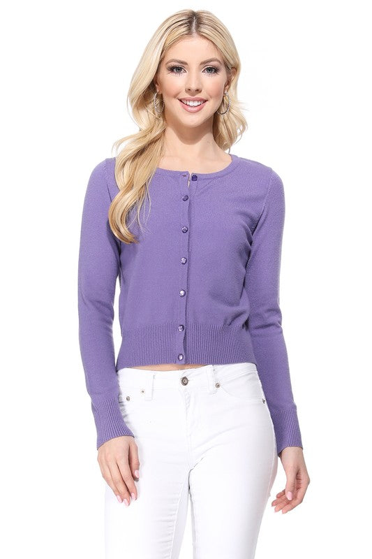 Gem Button Crew Neck Long Sleeve Sweater Cardigan | Modern Boutique Fashion
