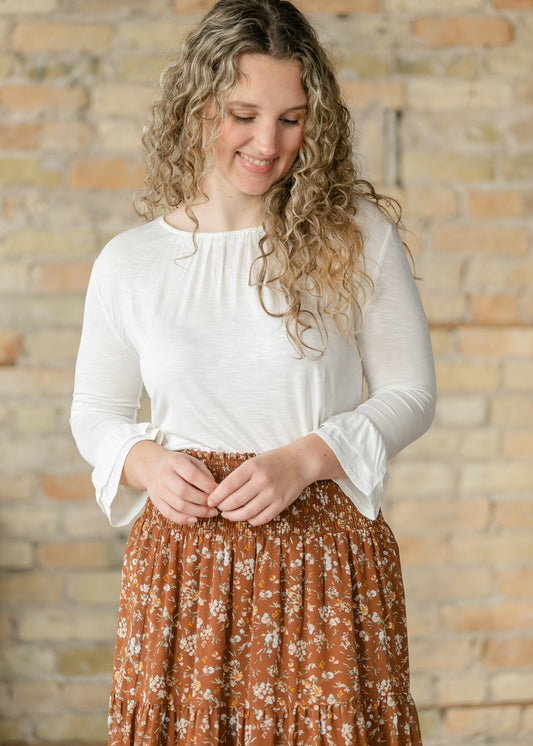 Essential Ivory Ruffled 3/4 Sleeve Top - alternate view 1