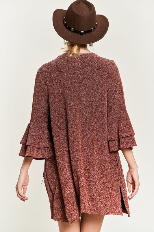 Glitter Bell Sleeve Kimono Cardigan Krt1664 | Modern Boutique Fashion