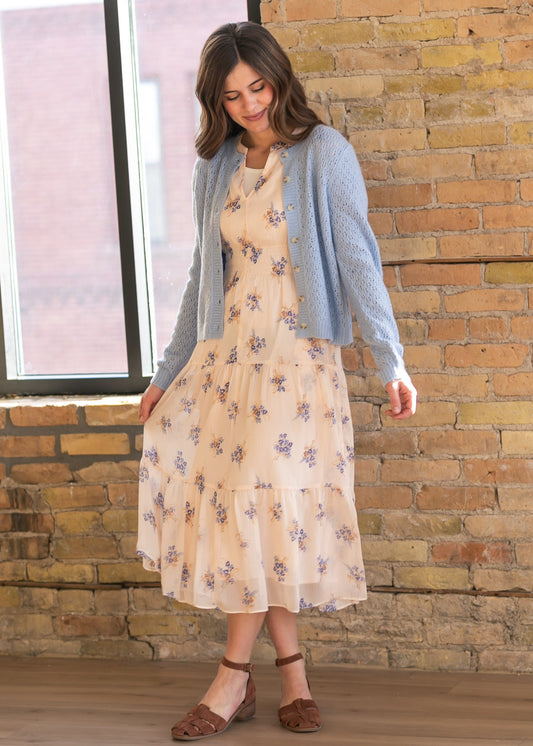 Gina Pink Floral Short Sleeve Tiered Midi Dress