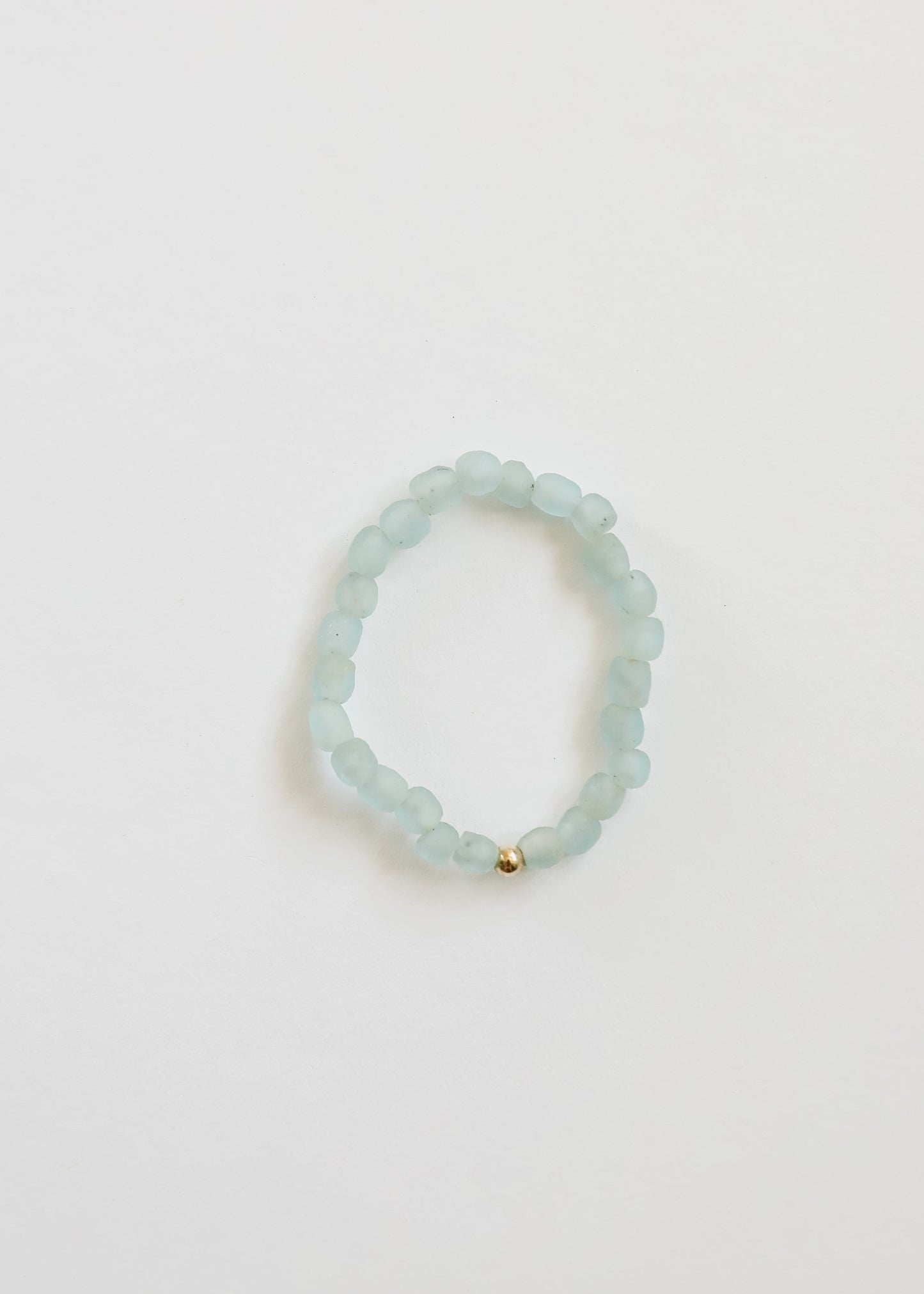 Blue Sea Glass + 14k Gold Filled or Sterling Silver || Stretch Bracelet