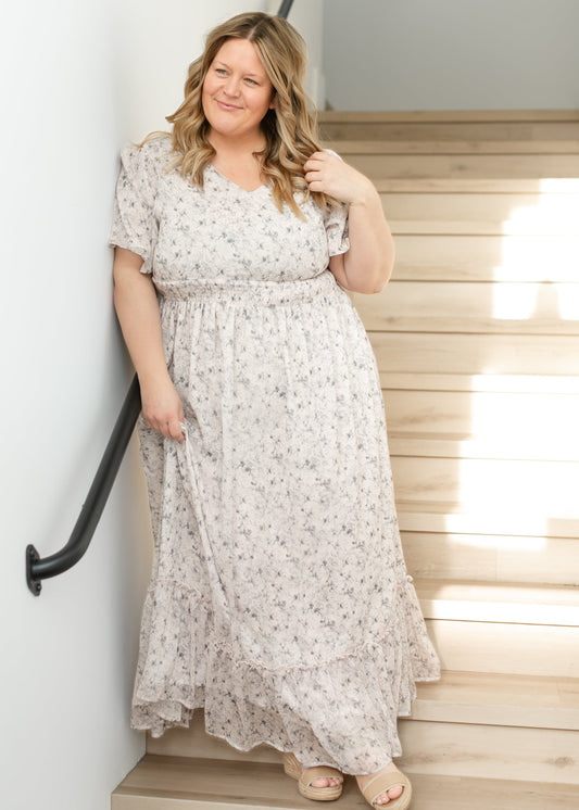 Isabella Blue Floral V-Neck Maxi Dress