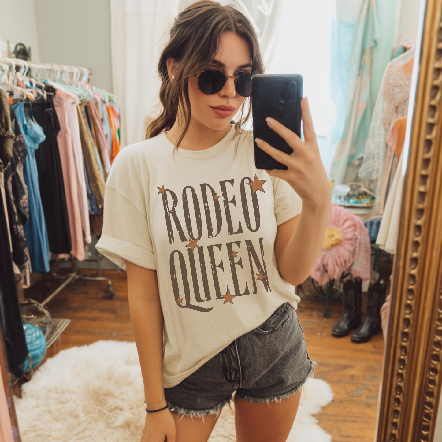 Rodeo Queen Graphic Tee β Western Cowgirl Vintage Star Shirt