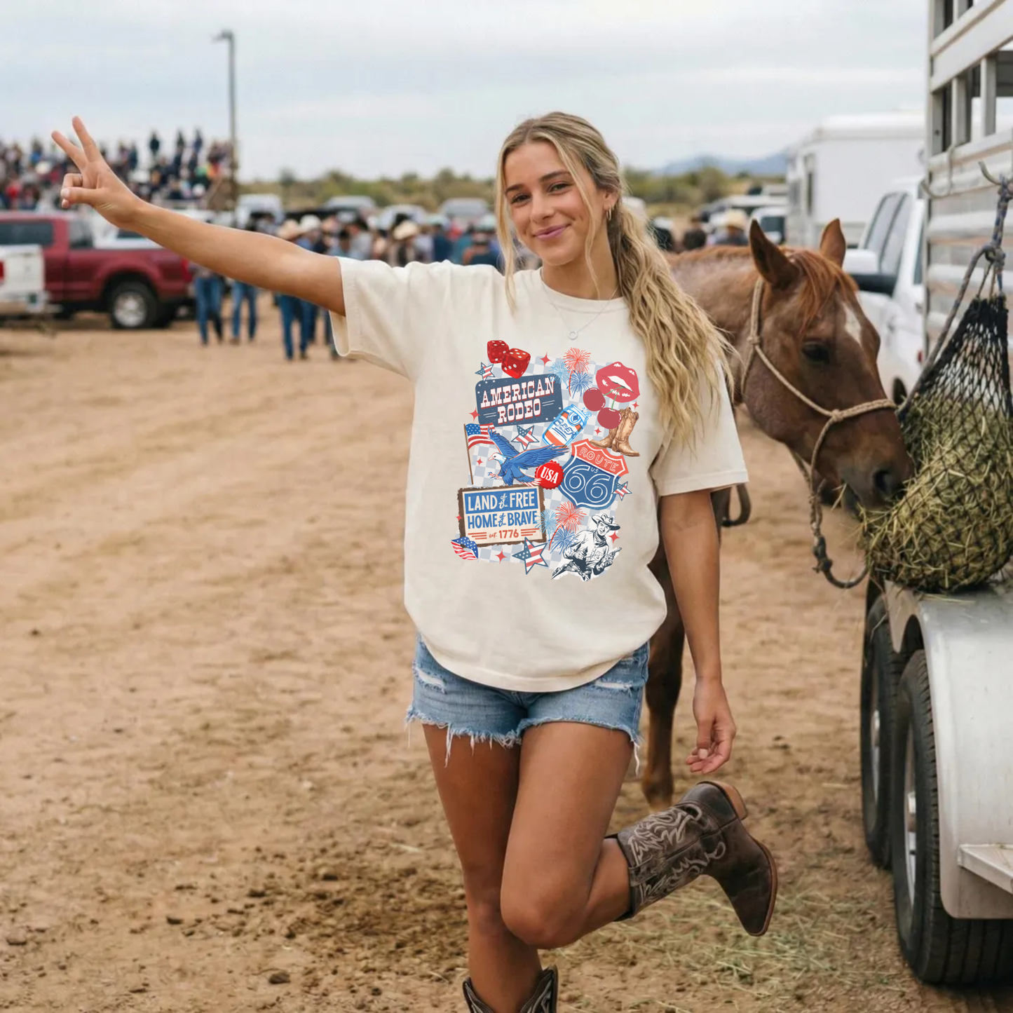 American Rodeo Graphic Tee β Land of the Free Home of the Brave Shirt