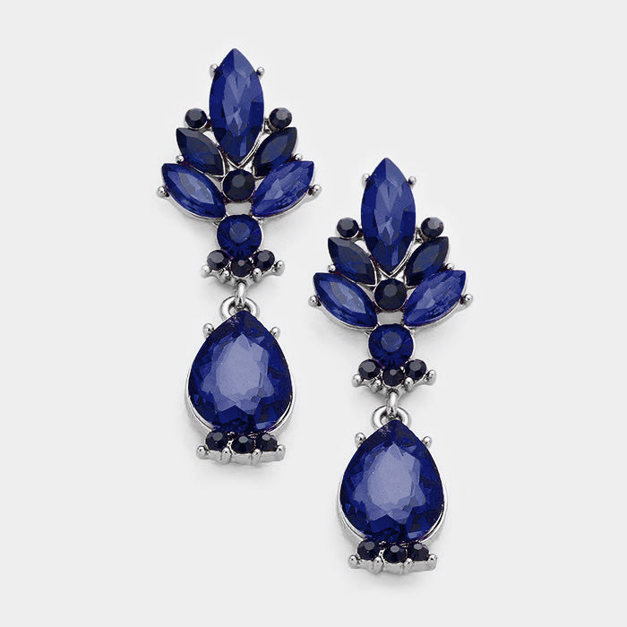 Marquise Glass Crystal Teardrop Dangle Evening Earrings