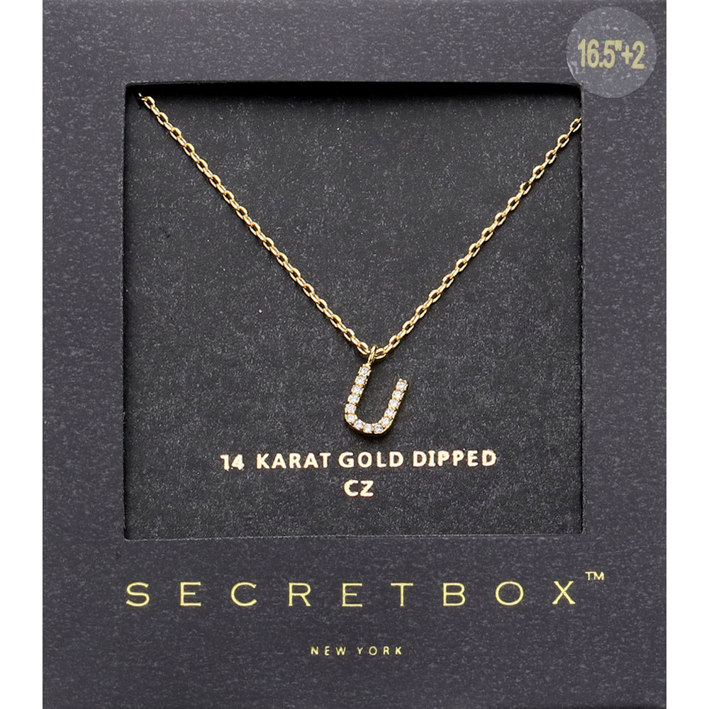 -U- Secret Box 14K Gold Dipped Cubic Zirconia Initial Monogram Pendant Necklace