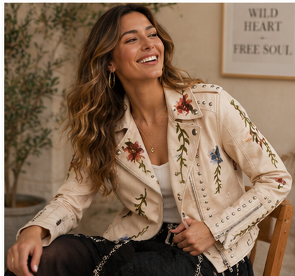 Wildflower Studded Faux Leather Moto Jacket