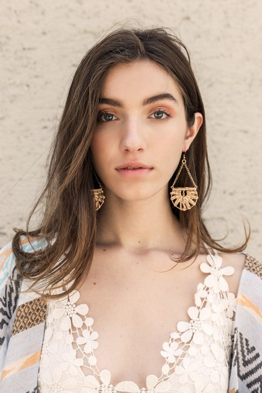 Woven Rattan Drop Chain Hook Earring - ShopModernEmporium