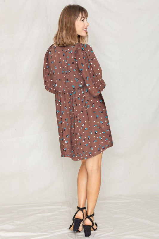 Abstract Polka Dot Bishop Sleeve Mini Dress - ShopModernEmporium