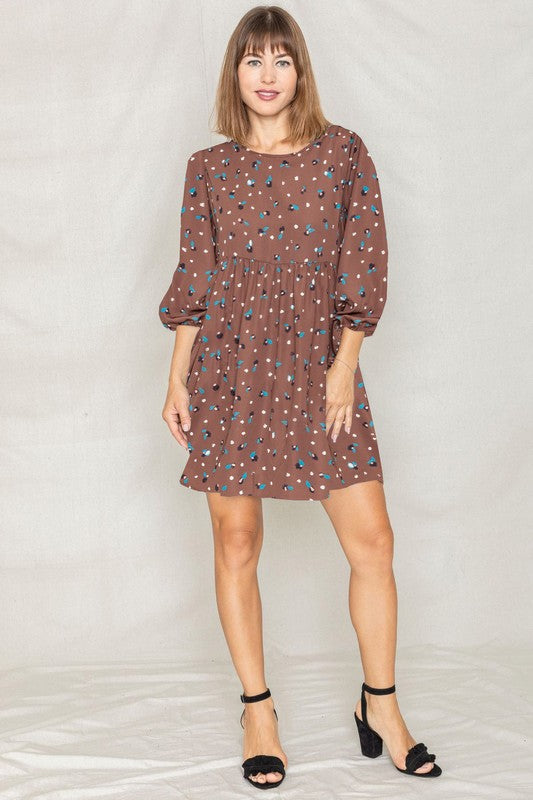 Abstract Polka Dot Bishop Sleeve Mini Dress - ShopModernEmporium