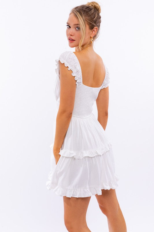 CAP SLEEVE RUFFLE MINI DRESS - ShopModernEmporium