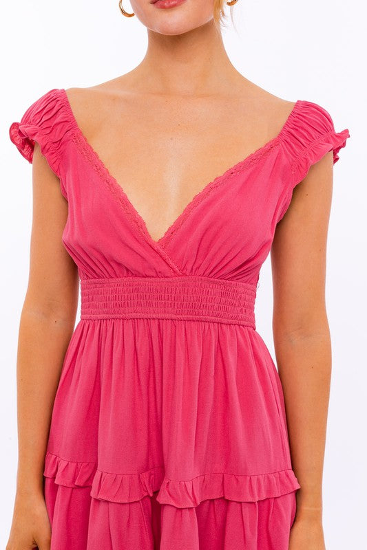 CAP SLEEVE RUFFLE MINI DRESS - ShopModernEmporium