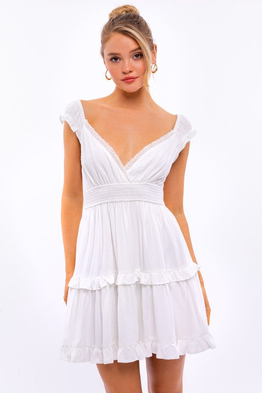 CAP SLEEVE RUFFLE MINI DRESS - ShopModernEmporium