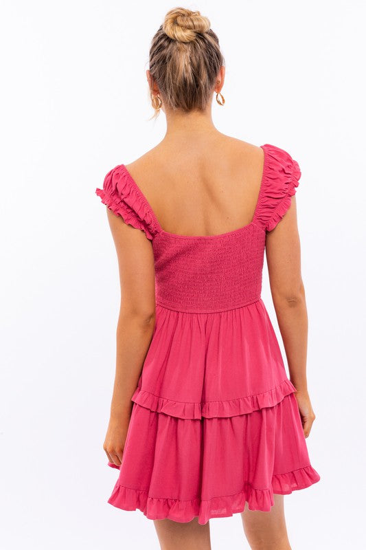 CAP SLEEVE RUFFLE MINI DRESS - ShopModernEmporium