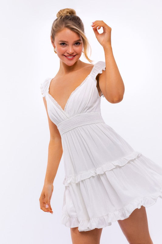 CAP SLEEVE RUFFLE MINI DRESS - ShopModernEmporium