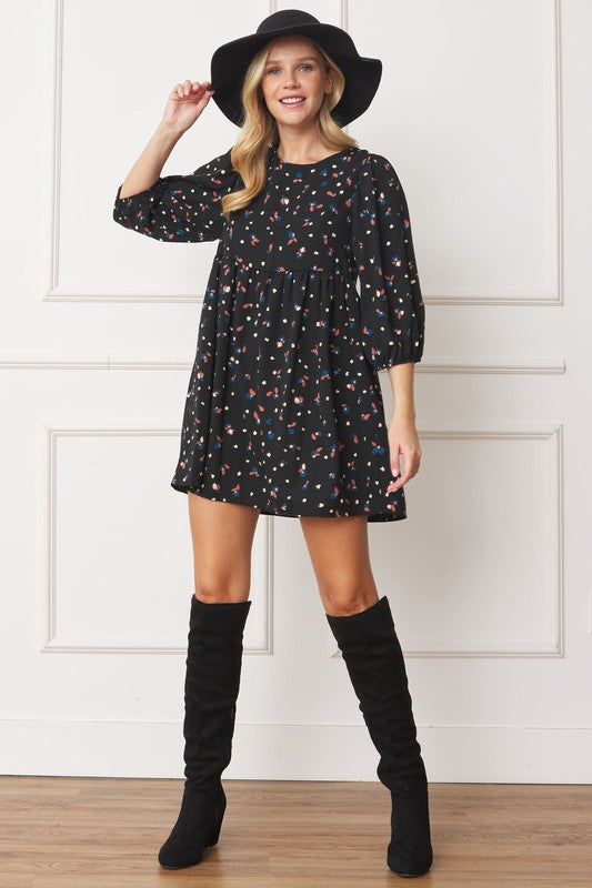 Abstract Polka Dot Bishop Sleeve Mini Dress - ShopModernEmporium
