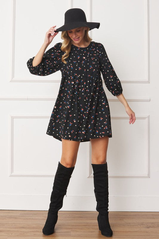 Plus Abstract Polka Dot Bishop Sleeve Mini Dress - ShopModernEmporium