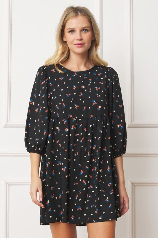 Abstract Polka Dot Bishop Sleeve Mini Dress - ShopModernEmporium