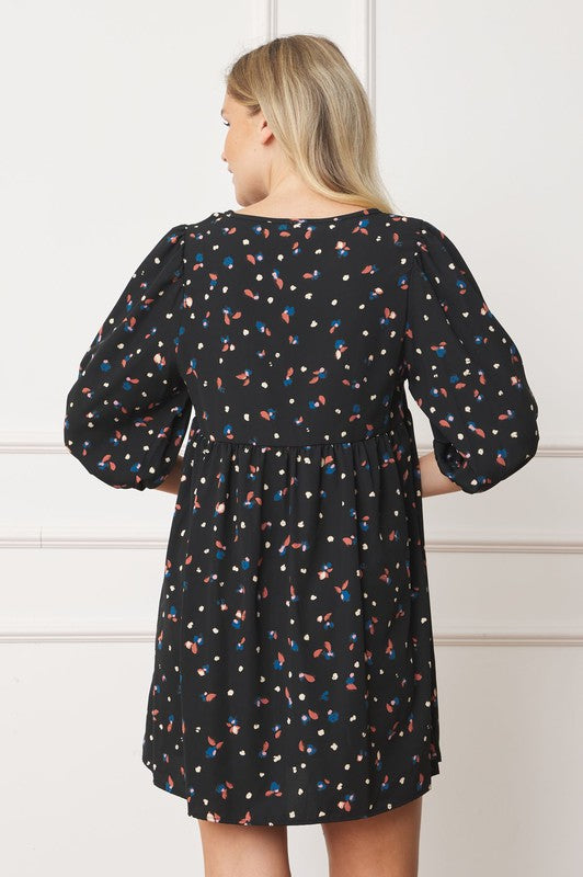 Abstract Polka Dot Bishop Sleeve Mini Dress - ShopModernEmporium