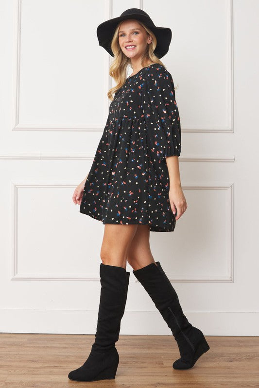 Abstract Polka Dot Bishop Sleeve Mini Dress - ShopModernEmporium
