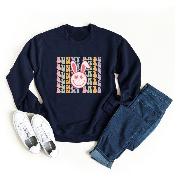 Bunny Babe Smiley Face Graphic Sweatshirt