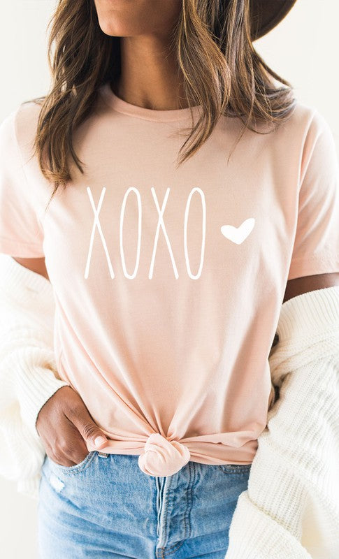 XOXO White Ink Heart Valentines Day Graphic Tee - ShopModernEmporium