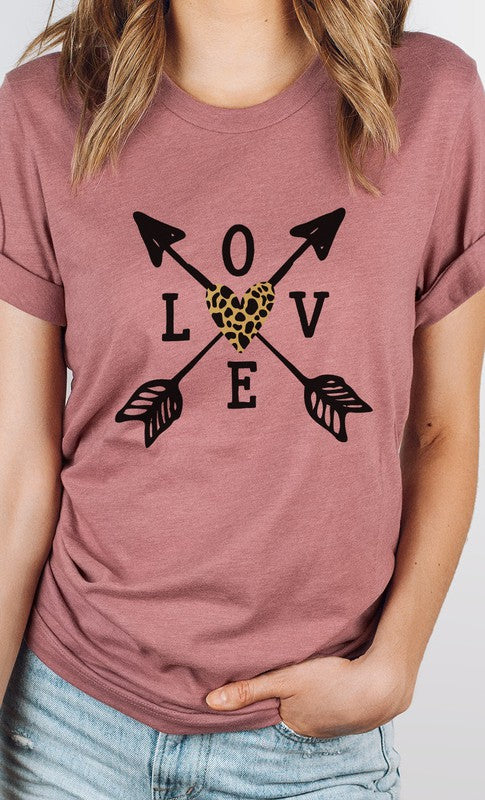 Love Metallic Leopard Heart Arrows Graphic Tee - ShopModernEmporium