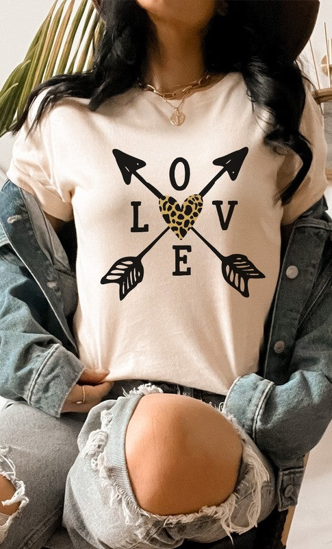 Love Metallic Leopard Heart Arrows Graphic Tee - ShopModernEmporium