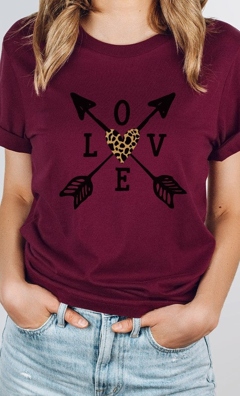 Love Metallic Leopard Heart Arrows Graphic Tee - ShopModernEmporium
