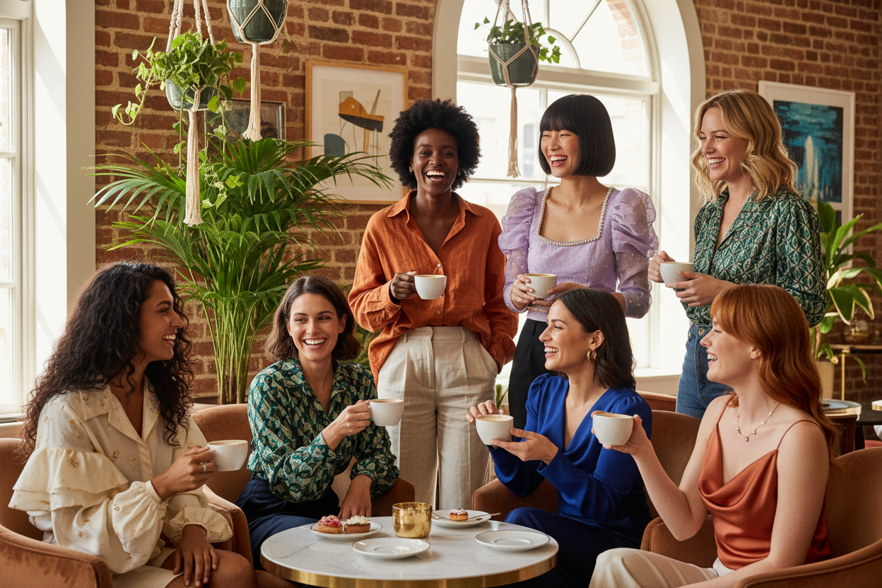 Women wearing stylish blouses and button-down shirts in versatile styles for work and casual wear