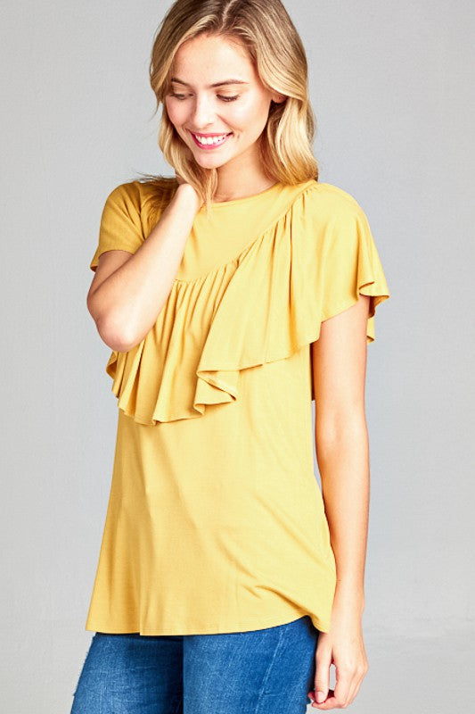 SOLID RUFFLE DETAIL CASUAL TOP