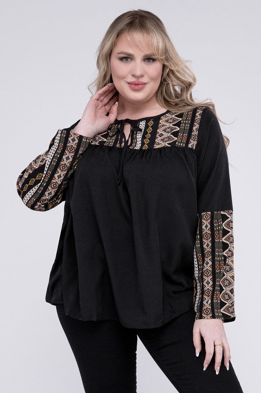 Tie Neck Patchwork Blouse