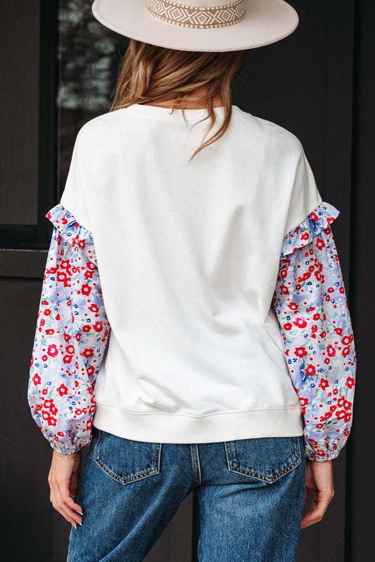 Isabel Floral Ruffled Balloon Sleeve Loose Blouse