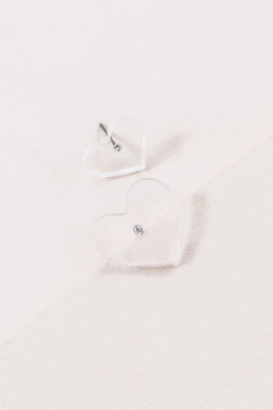 Button Heart Stud Earrings | Clear