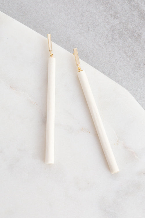Matchstick Wood Earrings | White