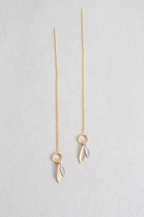 Two-Tone Feather Threader Earrings