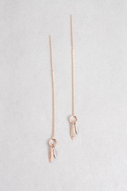 Two-Tone Feather Threader Earrings