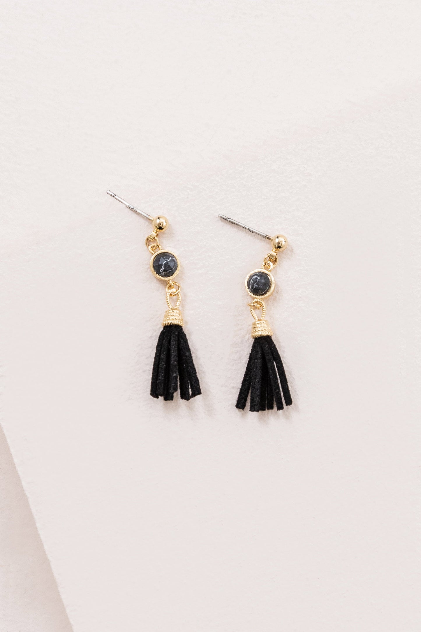 Round Stone Tassel Earrings