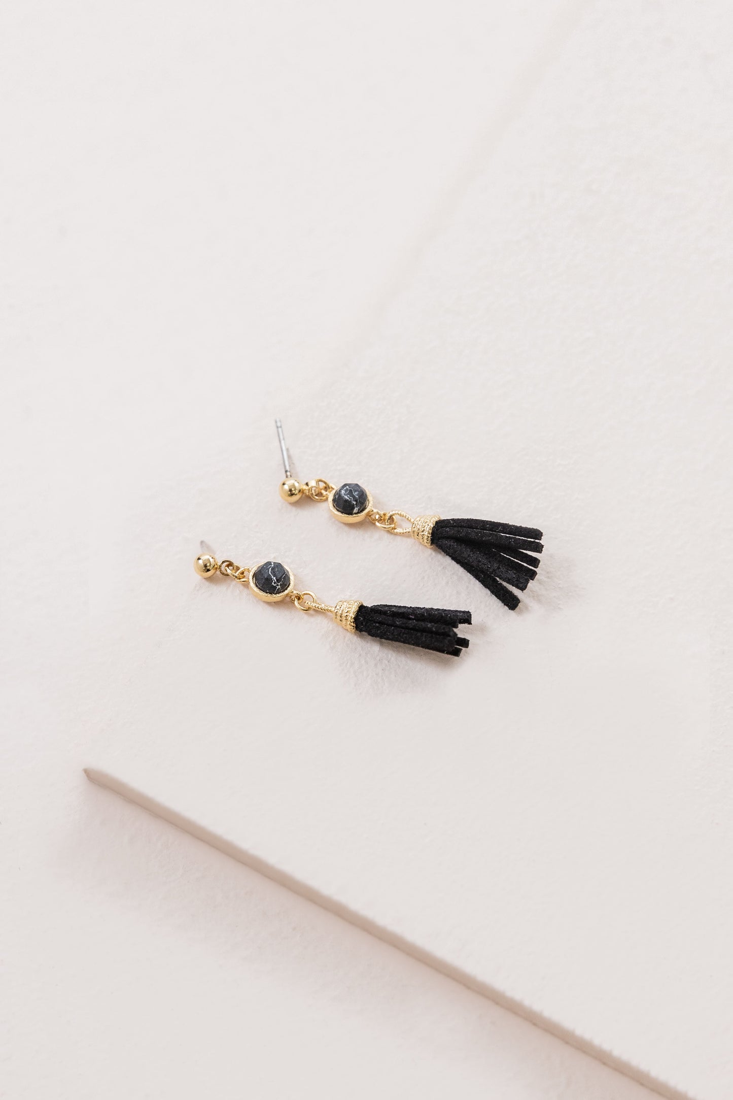 Round Stone Tassel Earrings